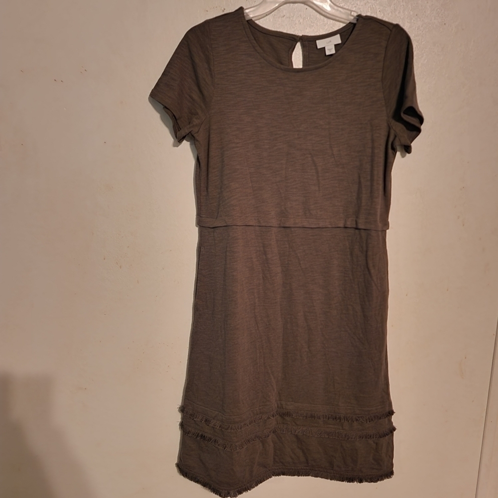 J.Jill Green Short Sleeve Ruffle Edge Dress Size Small